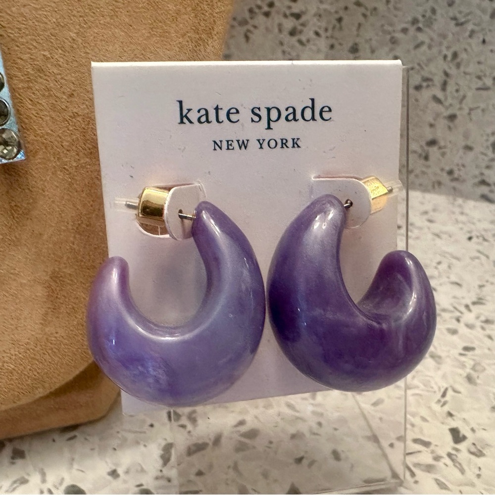 Kate Spade purple acrylic swirl earrings and faux Amethyst pendant necklace - Picture 9 of 12